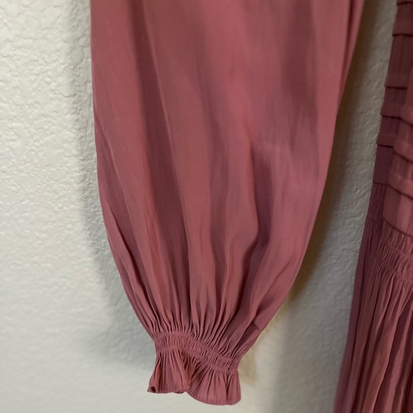 RAMY BROOK | Off The Shoulder Anita Smocked Ruffled Midi Dress in Pink | Size XS - Picture 5 of 9